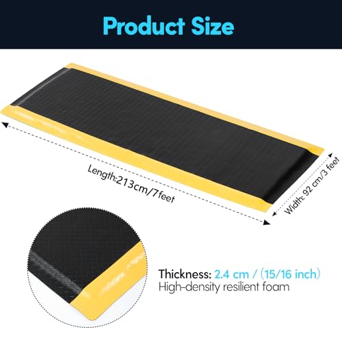 Image of 3 x 7 FT Anti Fatigue Mats Industrial 15 /16 Inch Thick Soft Sponge Ergonomic Mat Durable Heavy Duty Diamond Plate Work Mat for Standing Non Slip Industrial Grade Floor Mat for Leg & Back Pain