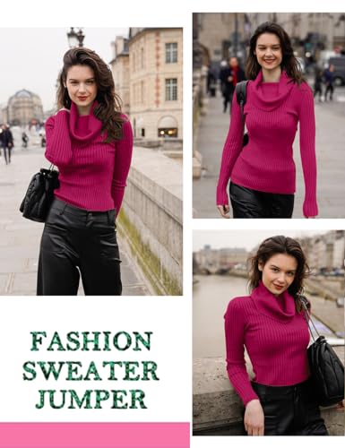 Image of v28 Women's Stretchable Cowl Neck Knit Long Sleeve Slim Fit Bodycon Sexy Sweater