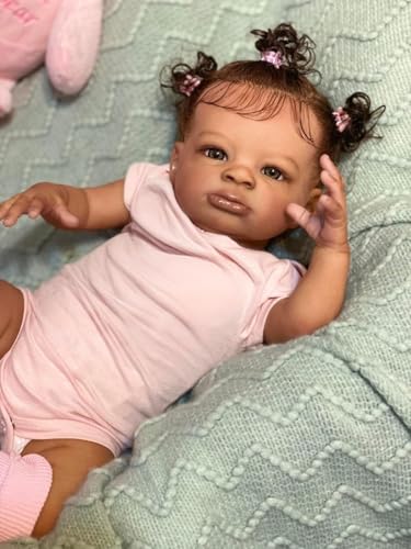 Muñeca bebé reborn negra 20 pulgadas realista miniatura 4