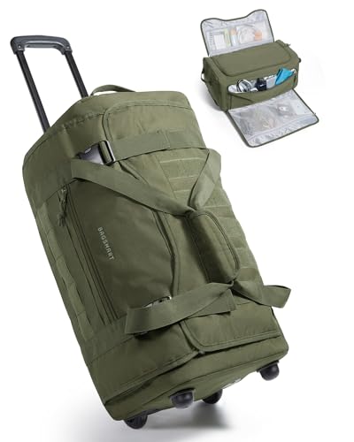 BAGSMART Rolling Duffle Bag with Wet Pocket, Olive Green