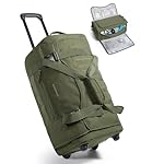 BAGSMART Rolling Duffle Bag with Wheels, Tactical Carry on Luggage, Travel Bag Gym Duffel for Men Women, Duffel with PVC Wet Pocket, Olive green