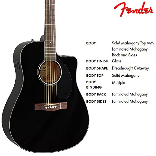 Fender Cd-60Sce Dreadnought Cutaway Acoustic Guitar, Black #TOP3