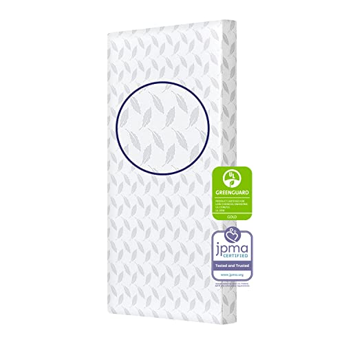 Dream On Me Asheville 4” Firm Fiber Crib And Toddler Mattress, Waterproof Grey Leaf Soft Vinyl Cover, Greenguard Gold & Jpma Certified, 5 Years Manufacture Warranty, Dual-Sided Lightweight Mattress #TOP11