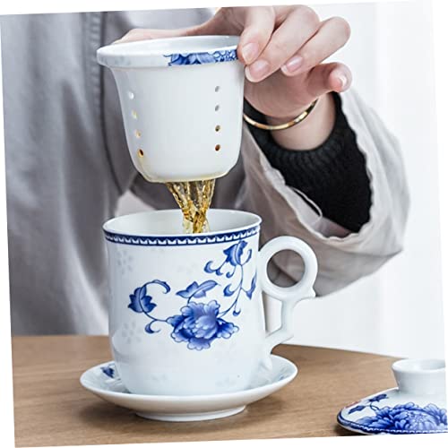 Luxshiny 2 Conjuntos Xícara De Chá De Porcelana Azul e Branca Caneca De Viagem Com Tampa Xícara De C