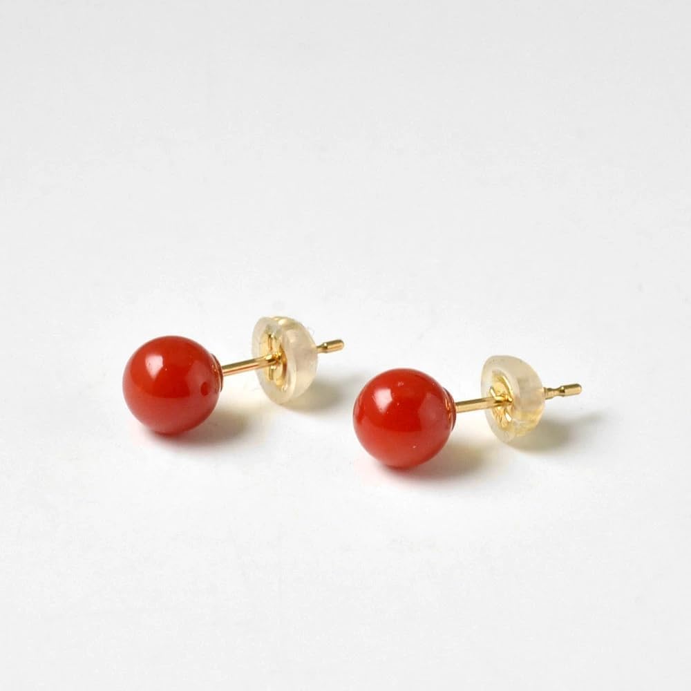 Amazon | [大倉珊瑚店] 血赤珊瑚 ピアス サンゴ さんご K18 18金 丸珠