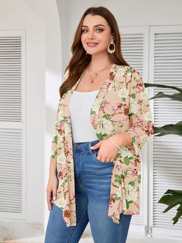 Image of AusLook Women's Plus Size Lightweight Open Front Cardigan 3 /4 Sleeve Cover Ups Shrugs Shawls and Wraps Kimono Jacket Coat