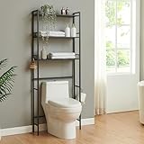[en.casa] Toilettenregal Ljukhobro Badezimmerregal mit 3 Ablagen Toilettenpapierhalter und Haken Standregal 164 x 64 x 20 cm Badregal freistehend Metallrahmen Schwarz