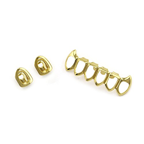 18K Gold Plated Hip Hop Teeth Grillz Caps Open Face 2pcs Single Top and Bottom Grills for Your Teeth Grillz Set for Men Women