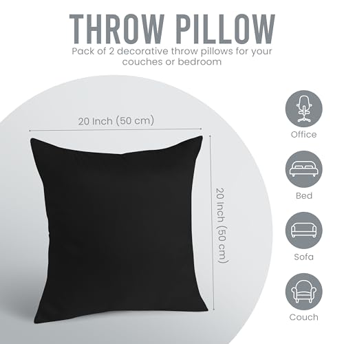 Image of Utopia Bedding Throw Pillows Insert (Pack of 2, Black) - 20 x 20 Inches Bed and Couch Pillows - Indoor Decorative Pillows