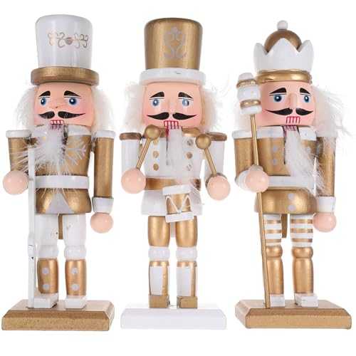 VOSAREA 3pcs Christmas Nutcracker Ornament Wooden Soldier Festive Ornament for Christmas Desktop Home Decor Kids (15CM, Gold)