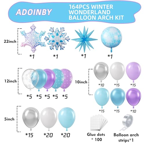 Image of Frozen Balloon Arch Garland Kit, 164Pcs Winter Wonderland Balloon Arch Kit Blue Purple Clear Snowflake Balloons for Winter Wonderland Theme Baby Shower Snow Girl Princess Birthday Decorations