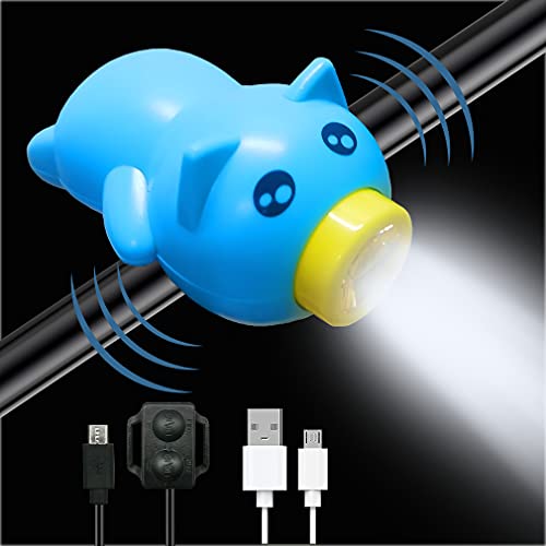 Upgrade Rechargeable Bike Headlight with Bicycle Horn, CDYKLCB Cute Pig Bicycle Light Powered by USB, Super Bright Waterproof Bike Lights for Kids Adults Night Road Mountain Safety Riding (Blue)