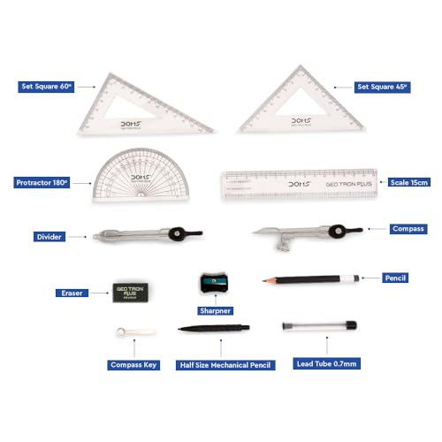 Image of Doms Geotron Plus Geometry Box with Doms Y1+ Super Dark HB /2 Graphite Pencil Box Pack 10 Combo Pack