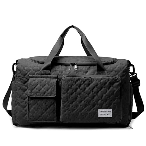 Travel Duffel Bag for Women,Spacious Weekender with Multiple Pockets,Comfortable Shoulder Strap,Ideal for Gym,Hospital & Weekend,Black