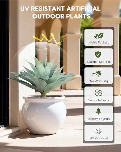 Image of Velener Artificial Outdoor Blue Agave Plant - Small Size UV Resistant Fake Agave Plants for Indoor and Outdoor Decor(28 Inch)-2 Pack