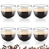 Mezzar Tazzine Caffe Vetro, 6 Pezzi Tazza Doppio Vetro 80ml Set, Lavabili Trasparenti Bicchieri per Cappuccino Strato Latte tè Macchiato Whiskey Tè Caffè (80ML)