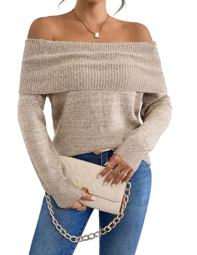Womens Loose Off The Shoulder Sweater Spring 2025 Trendy Sexy Ladies Dressy Casual Outfits Ribbed Knit Pullover Top