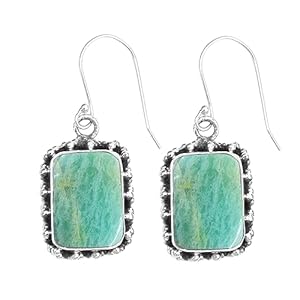 SILVESTO INDIA Green Amazonite Earring Jewelry Gemstone Earring 925 Silver Earrings Designer Handmade Bezel Set Silver Earring Wedding Anniversary Gift