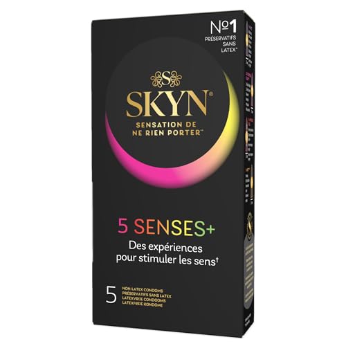SKYN 5 Senses+ - Boîte de 5 préservatifs masculins - Matériau Skynfeel - Perles intenses - Goût Cocktail - Elite (Ultra Fine), Chauffage