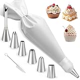 KLINNA 9 Stück Set Spritzbeutel mit Tüllen aus Edelstahl, Baumwolle Wiederverwendbar, Mit 6 verschiedenen Spitzen Formen zum Dekorieren von Torten, Keksen & Sahne zum Dekorieren von Torten.