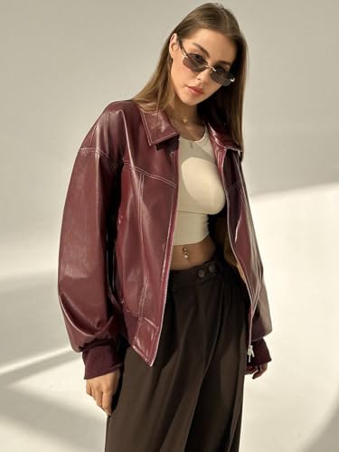Chic Burgundy Women's Fall Winter Jacket with Stand Collar – Cozy & Classy for Any Occasion! - Image 3