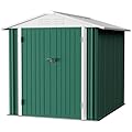 JUMMICO Metal Outdoor Storage Shed 6 x 8 FT Metal Shed with Lockable Door,Waterproof Garden Tool Shed Storage House for Backyard Patio Lawn,Green