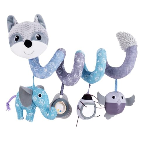 Image of Jollybaby Crib Stroller Car Seat Toys for Baby 0-3-6-9-12 Months, Tummy Time Hanging Sensory Toys for Newborn with Music Box and Teether, Spiral Carseat Toy for Infant Boys Girls Gifts (12-Grey Fox)