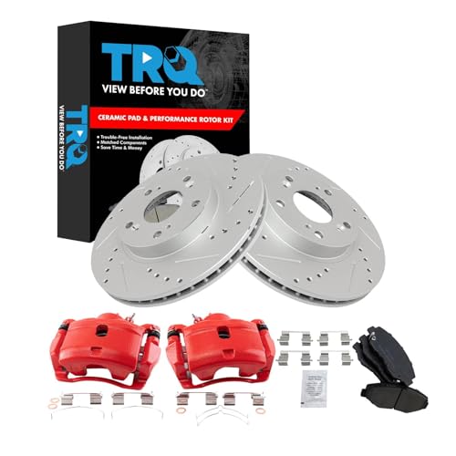 Image of TRQ Performance Front Brake Pad and Rotor Set Ceramic Coated Drilled