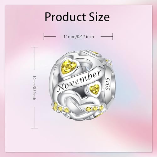 Image of Birthstone Charm 925 Sterling Silver Charms fits Bracelets and Necklace Pendant Bead Happy Birthday Charms Jewelry Present for Women Family Friends