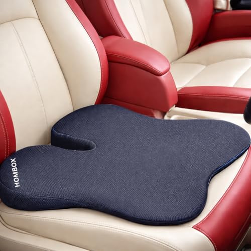 Image of HOMBOX Car Wedge Seat Cushion | Orthpedic PU Foam Cushion with Coccyx Tailbone Cutout | Relieves Hip Pain & Tailbone Pain, Lower Back Pain I Car Seat Cushion I Black