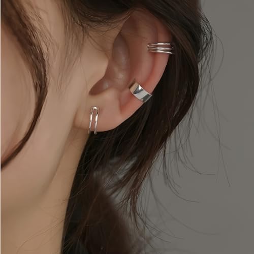 Epoch World Ear Cuff Set 4 Stück 925 Sterling Silber Ohrmanschette Ohrringe Ohne Ohrloch Helix Fake Piercing Ohrringe Silber Earcuffs Ohrclips Ohne Ohrlöcher Ohrmanschetten Ohrklemme in Geschenkbox