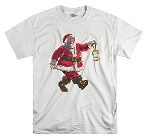 T-shirt Père Noël marchant de Noël unisexe blanc taille M vêtement fête