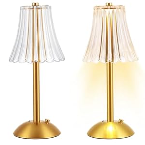 Liliful 2 Pcs LED Portable Cordless Gold Table Lamp Touch Battery Operated Rechargeable Desk Lamp 3 Color Dimmable for Bedroom Living Room Dining (Rose Style)