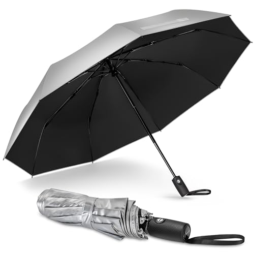 NINEMAX Regenschirm mit UV Schutz, Sonnenschirm Taschenschirm Automatik Sturmfest, Klein Schirm Tragbar Stabil für Herren Damen (Schwarz)