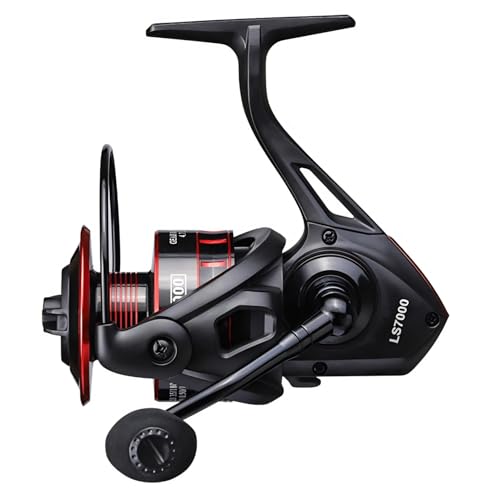 POSEIXUSスピニングリール 巻き心地の良いメタル釣りリール、ダブルハンドルリール 投げ釣り 軽量化、ギア比4.7:1 EVAハンドル ドラグ力調整10Kg 黒色系、スピニングリール 1000 2000 3000 4000 5000 6000 7000