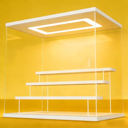 Image of Clear Acrylic Display Case with LED Light, 4 Tier Dustproof Showcase for Collectibles, Figures & Model Cars, Stackable Display Box (White, 12x8x11 in)