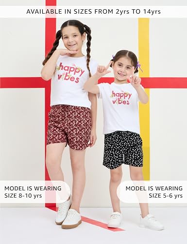 Image of Amazon Brand - Symbol Girls Regular Fit Printed Rayon Shorts | Elasticated Waistband | Age 2-14 Years