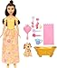 Mattel Disney Princess Belle Fashion Doll & Dog Figure with Color Change Spots, Bathtub, Brush & Hair Accessories, Inspired by Beauty & The Beast