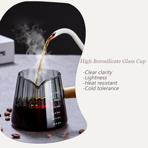 Vaso medidor 6 oz de vidrio borosilicato con asa de madera miniatura 4