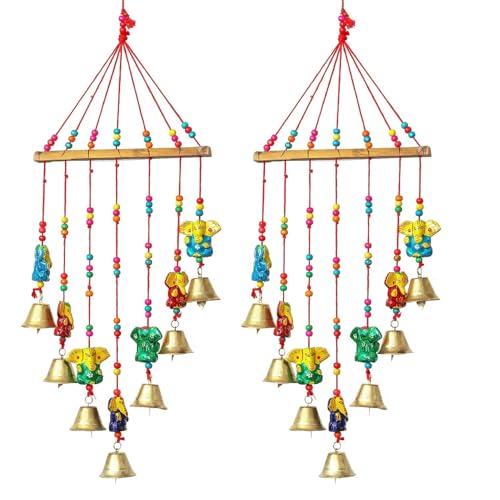 Image of Bindian Handcrafted Rajasthani Wind Chime with Bells, Multicolour, 72x23 cm, Traditional Wall Hanging for Home, Garden & Balcony (Ganesha-2)