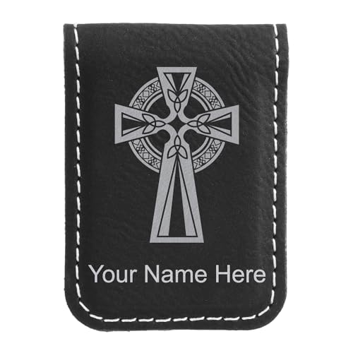 LaserGram Slim Magnetic Money Clip, Celtic Cross, Personalized Engraving Included (Black with Silver)