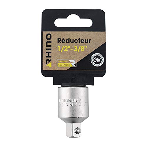RHINO - Set di prese - Riduttore/adattatore per presa - Quadrato da 1/2 a 3/8 maschio - Realizzato in acciaio (cromo vanadium) - Compatibile con tutti i tipi di prese - Garanzia a vita