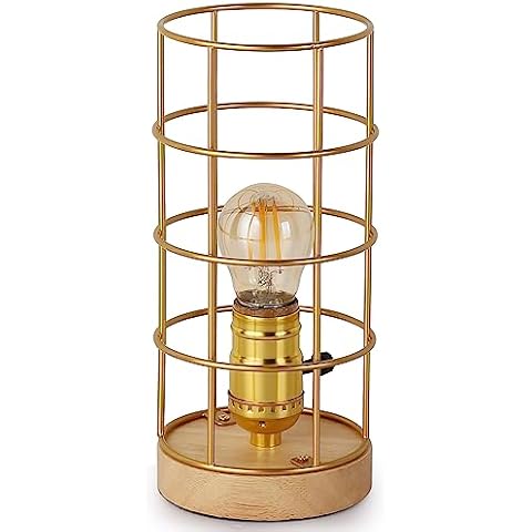 COSYLUX Retro Industrial Small Table Lamp for Bedroom Bedside and Living Room, Wood Base Cute Mini Side End Desk Lamp Modern Vintage Décor (Gold) Cover