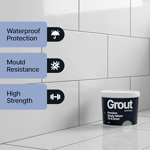 Grey Ready Mixed Grout & Fix | Floor, Wall & Tile Adhesive 4.5kg / 2.5L | Water-Resistant, Anti-Mould, Easy to Use & Fast-Drying | Suitable as Kitchen, Bathroom Tile Grout - Grey Grout