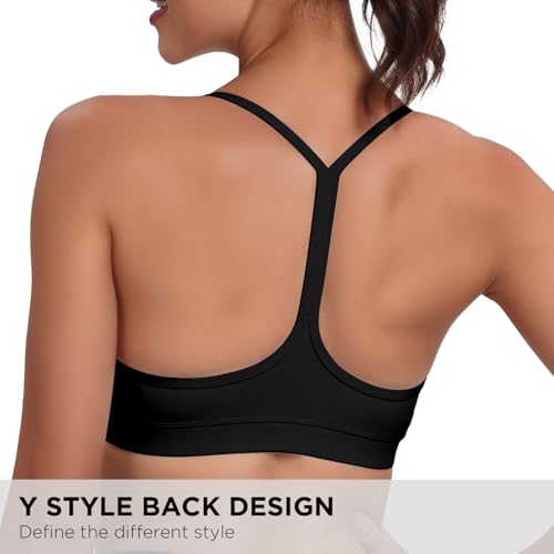 Image of Raxnode Women's 3-Pack Y-Back Sports Bra, Thin Spaghetti Strap Nylon Yoga Bra with Removable Cups, Light Support Bralettes
