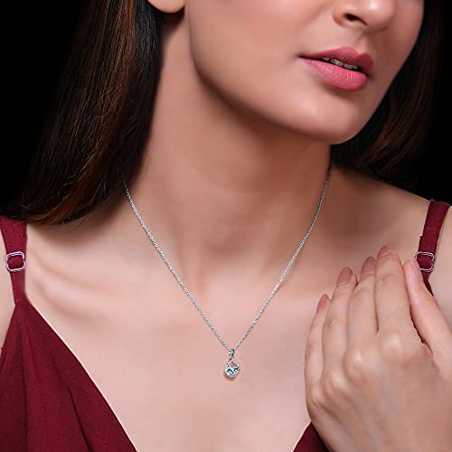 Image of GIVA 925 Silver Sky Blue Heart Cube Pendant with Link Chain | Gifts for Girlfriend, Gifts for Women and Girls |With Certificate of Authenticity and 925 Stamp | 6 Month Warranty*