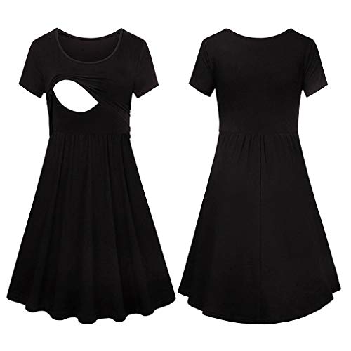 Vestido para mulheres grávidas vestido de maternidade sólido para amamentação de verão, Preto, P