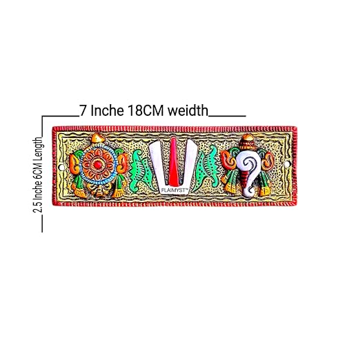 Image of FLAIMYST Shank Chakra Tilak for Door Entrance in Aluminium Metal, Tirupati Door Wall Hanging Shankh Chakra Namah Decorative for Home, Office, Room, Religious House Warming (Gold Plating Multicolor)
