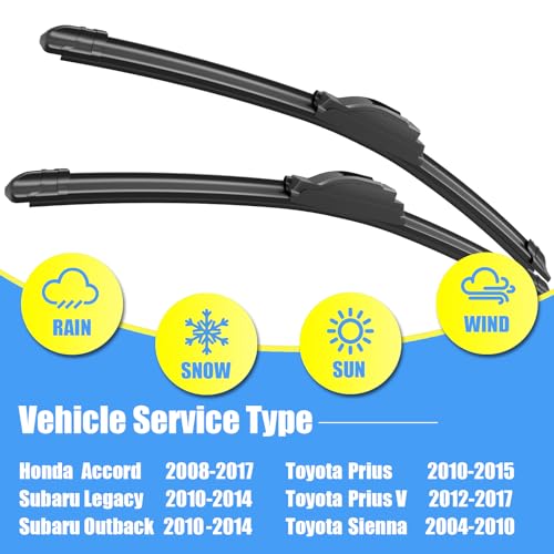 Image of Gavimnal 26 inch+19 inch Silicone Wiper Blades Replacement For Toyota Prius 2010-2015 Honda Accord 2008-2017 Subaru Legacy 2010-2014 Outback 2010-2014,All-Season Front Windshield Wiper Blades(Set of 2)