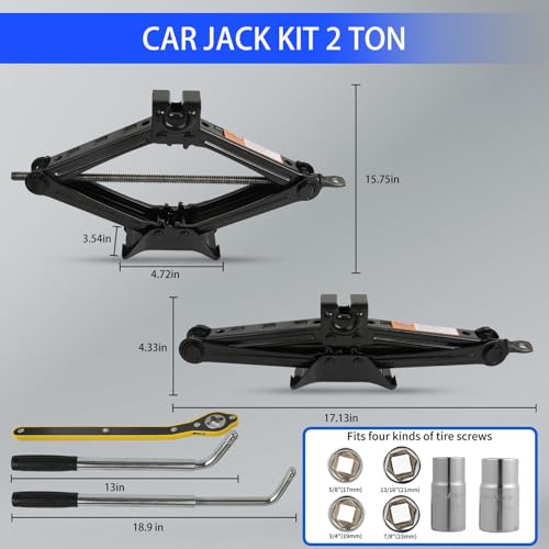 Image of Scissor Jack Kit - 2 Ton (4409 Lbs) with Lug Wrench, Tire Change Kit for Car, Truck, SUV